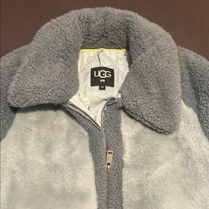 Women’s UGG Augusta Faux Fur Icy Blue Two Tone Baseball Jacket EUC